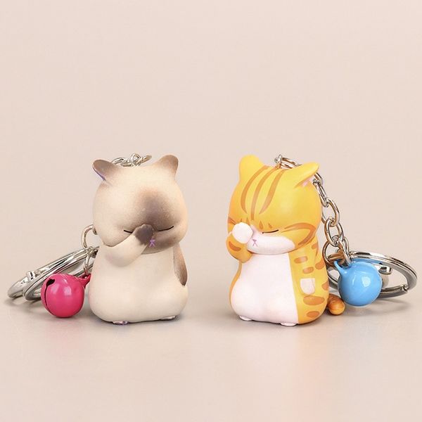 1PC mignon chat timide porte-clés chaton potelé porte-clés bibelot sac ornement dessin animé voiture clés chaînes mode femmes bijoux accessoires