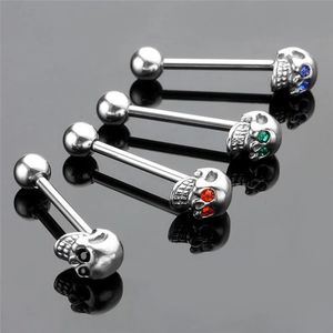 1pc CZ Gem Punk Skull Tongue Ring Barquette Piercing Bijoux Bijoux 316L Jewelries en acier inoxydable 240429