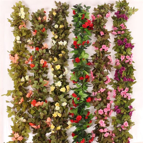 1pc fleurs décoratives 33 têtes de fleurs roses en soie feuilles vertes de lierre utilisées pour la décoration de mariage en famille fausses feuilles bricolage couronne suspendue 464 D3