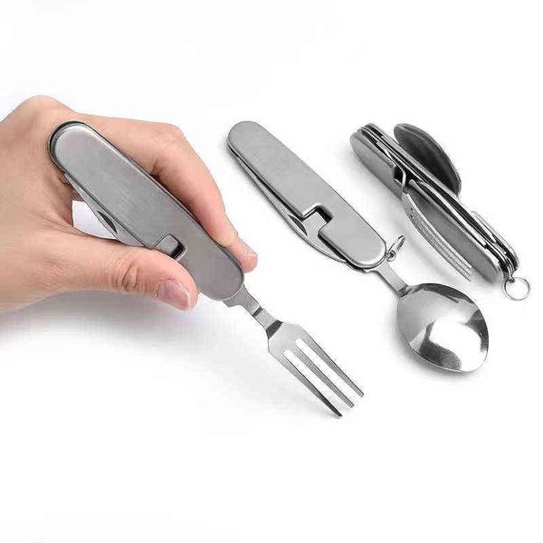 1 pc Détachable Multi Outil Portable Pique-Nique Camp Cuillère Pli Spork Fourchette Couverts Vaisselle Couteau Couverts Bouteille Ouvre-boîte Y220530