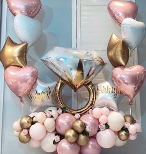 1pc diamant anneau feuille ballons amour lettre Ballon gonflable fête de mariage décoration hélium Air Ballon saint valentin fournitures Y08512446