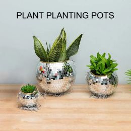 1 st Disco Ball Creative Round Flowerpot Hangende mand Plastic glazen spiegelplant Plant Pot Succulent Slivery