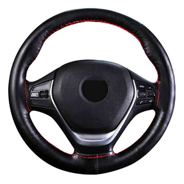 1 unid DIY 37/38 cm cubierta del volante del coche cosido a mano cuero artificial suave y cómodo con accesorios de aguja e hilo Y220422