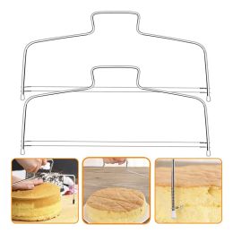 Rebanador de corte de pastel de doble línea, dispositivo ajustable de acero inoxidable, molde decorativo para pasteles, utensilios para hornear DIY, herramienta de cocina, 1 ud.