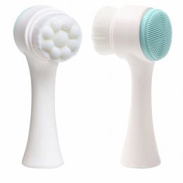 1pc double face Silice Brosse nettoyante pour le visage Nettoyant pour le visage Outil de suppression des points noirs Nettoyant pour pores Exfoliant Brosse pour le visage r01H #