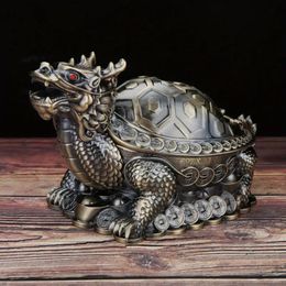 1pc Dragon Turtle Asbak Met Deksel Metalen Draagbare Sigaar Asbak Met Geur Binnen En Buiten Stand Lucky Animal Fancy Ornamenten