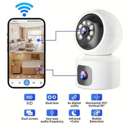 1pc Dual Lens WiFi Camera, Dual Screen Babyfoon, Auto Tracking Ai Menselijke Detectie, 4X Zomm, Indoor Home Security CCTV Video Surveillance, Indoor Nanny Cam