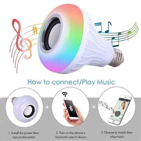 1 PC E27 haut-parleur Bluetooth intelligent RGB LED ampoule lumière 12 W lecteur de musique lampe sans fil à intensité variable avec 24 touches télécommande électronique intelligente