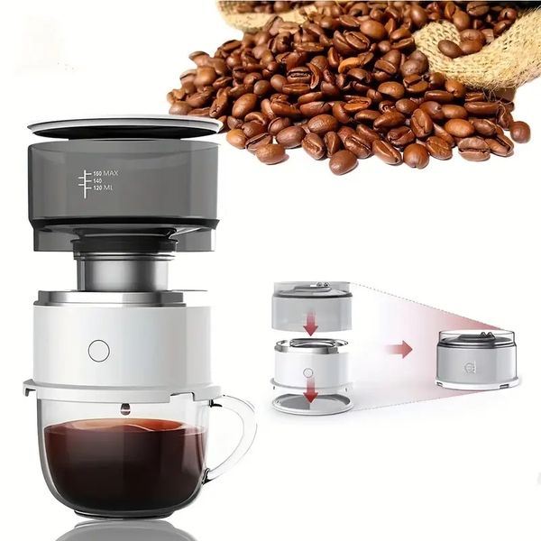 1pc, cafetera eléctrica, cafetera automática alimentada por batería, cafetera de viaje para automóvil, mini cafetera de goteo con un solo toque USB con filtro de acero inoxidable