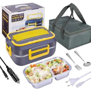 1pc Elektrische Lunchbox Lebensmittel Heizung Tragbare Heizung Für Autos Und Häuser Edelstahl Behälter Gabel Löffel 240109