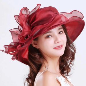 1pc Elegant Bow Lady Hat Summer Organza Wide Brim Suncreen Derby Hats for Women Church Wedding Beach Sun Cap 240425