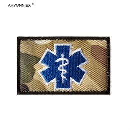 1pc Broidered Star of Life America Rescue Para Medical Soldier Patch Tactical Military Sew on Flag Stickers Bags Clothes Sacs