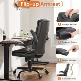 1 silla de oficina ejecutiva, sillas de escritorio ergonómicas ajustables para computadora, reposabrazos abatibles con respaldo alto, silla de trabajo giratoria con soporte lumbar