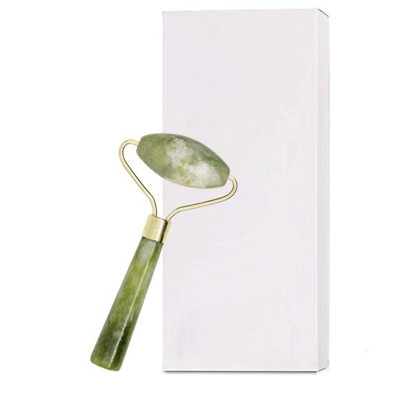 Rodillo de jade para masaje Facial, masajeador de una sola cabeza, piedra verde natural para el cuello de los ojos, elevación fina, relajación, adelgazamiento, herramientas relajantes JD019, 1 ud.