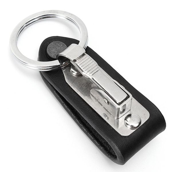 1pc mode suspendu porte-clés porte-clés Clip sur ceinture en cuir véritable porte-clés en acier inoxydable support détachable
