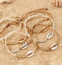 1PC Fashion Shell Bread Bracelets Boho Vintage Cowrie Gold Couleur Sequille à la main Bracelet A réglable Bijoux de plage pour femmes2733779