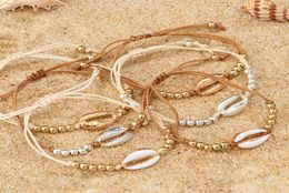 1PC Fashion Shell Bread Bracelets Boho Vintage Cowrie Gold Couleur Sequille à la main Bracelet A réglable Bijoux de plage pour femmes9039229