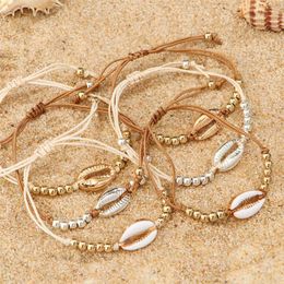 1PC Fashion Shell Bead Armbanden Boho Vintage Porceleinslak Goud Kleur Seashell Handgemaakte Verstelbare Armband Strand Sieraden voor Women3054