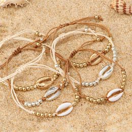 1PC Fashion Shell Kraal Armbanden Boho Vintage Kauri Goud Kleur Seashell Handgemaakte Verstelbare Armband Strand Sieraden voor Women258w