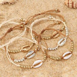 Bracelets de perles de coquillage, style Boho Vintage, couleur or, coquillage, fait à la main, réglable, bijoux de plage pour femmes, 1 pièce, 3459