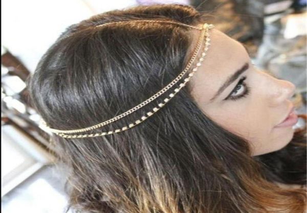 1 unid moda mujer señora metal oro plata multicapa cabeza cadena diadema tocado nupcial boda peinado accesorios para el cabello 2459932