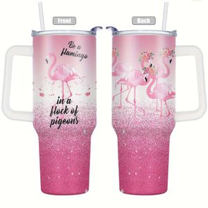 1pc, Flamingo Print 40oz roestvrijstalen beker met deksel Vacuüm geïsoleerde waterbeker Hete koude dranken Perfect voor buitenreizen en dagelijks gebruik - Geweldig