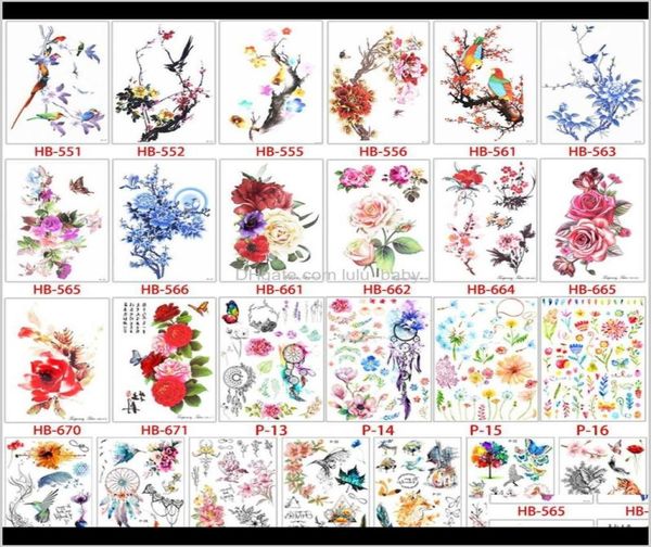 1 pegatina de pájaro y flor para hombres y mujeres falsos, diseño de arte corporal de Henna artesanal, pegatina vívida de rama de árbol de mariposa, tatuajes Xunnn 7K2Ah6038438