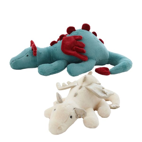 1pc Flying Dragon Peluche Jouet Vert Blanc Mignon Fluffy avec des ailes Life-like Pterosauria Oreiller Cadeau pour enfants pour garçon 210728