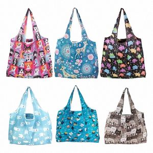 Sac de boutique pliable 1pc Sac à épicerie de voyage réutilisable Sac fourre-tout de supermarché Animal Imprimée écologique J133 # #