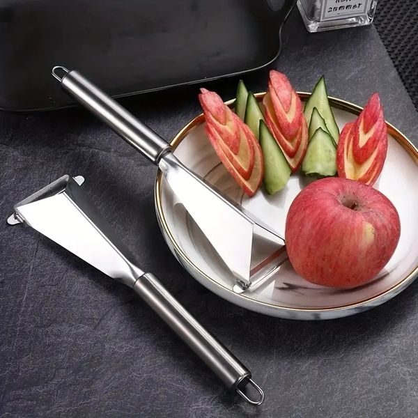 1pc Fruit Triangle Push Knife, Acier Inoxydable Fancy Fruit Plate Knife, Sculpture Restaurant Plate Cutting Apple Push, Kitchen Gadgets, Kitchen Supplies
