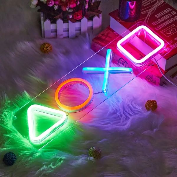 1pc bouton de jeu LED enseigne au néon avec panneau arrière, USB enseigne au néon avec interrupteur mur art décoratif signe suspendu pour bar chambre salon décor