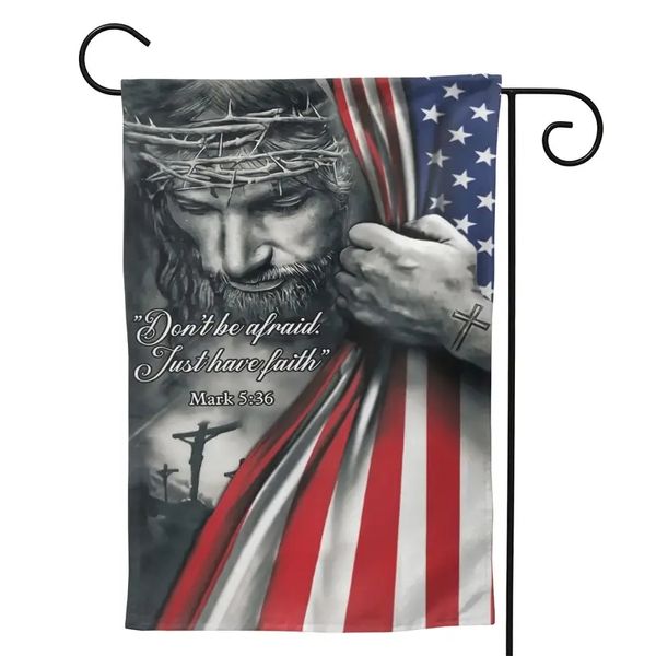 1pc générique n'ayez pas peur juste avoir la foi drapeau chrétien jésus drapeaux américains intérieur et extérieur décor bannière pour extérieur maison drapeau cour décoration