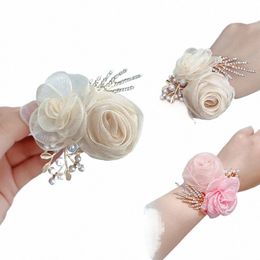 1PC Girls Bridesmaids Corsage Corsage Artificiel Silk fr Bracelet Bride Hand Frs for Wedding Party Dancing Acories K13E #