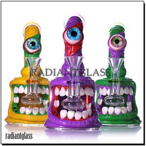 1 PC Verre Bong 3D Narguilé Grands yeux et dents nues Hallowen Style Dab rig verre bongs Multi-couleur Drôle Narguilé avec Bol Accessoires Pour Fumer