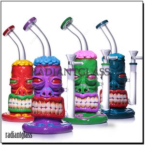 1PC Glazen Bong 3D Waterpijp Krullend haar blote tanden Hallowen Stijl Dab rig horror glazen waterpijpen Meerkleurige Grappige Waterpijp met Kom Roken Accessoires