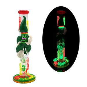 1 pc, bulle en verre avec des bangs de tuyaux d'eau à décalage diffuseur à diffuseur, un bong en argile en polymère de couleur peinte à la main avec 420 motifs, briller dans des tuyaux de fumer en verre sombres et borosilicate