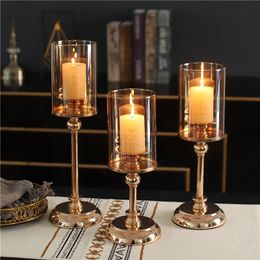 1 pc gouden glazen kandelaars voor pilaar kaarsen kandelaar voor eettafel bruiloft evenementen feesten feesten thuis decor 240521