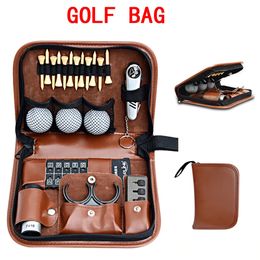Sac de golf 1pc Artificialfaux Leather Golfeurs Gift Set Tool Kit d'outils de transport Range du couteau à couteau à couteau à balle Clip à balle Score marron 240328