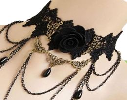 1pc estilo gótico tatuaje tasel collar de encaje cadena colgante de cristal collar de joyas de boda mujeres falso collar de cuello 3113950710