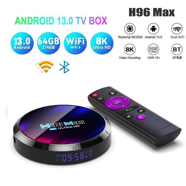 1 unidad H96 Max Android 13,0 TV Box 4GB 32GB 64GB /2GB 16GB RK3528 Rockchip 4k 8K 2,4G 5G wifi6 BT5.0 1080p reproductor multimedia de vídeo 3D Set Top Box