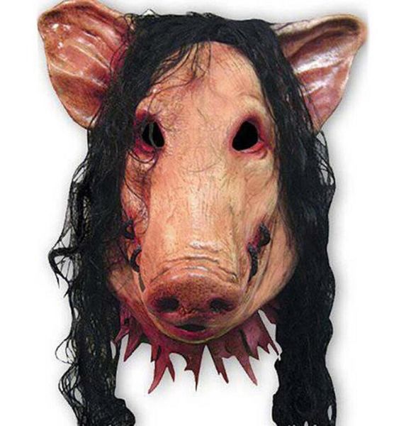 1pc Halloween Mask effrayant cosplay costume Latex Fournitures de vacances Halloween Mask Saw la tête de cochon Masques effrayants avec Hair2605817