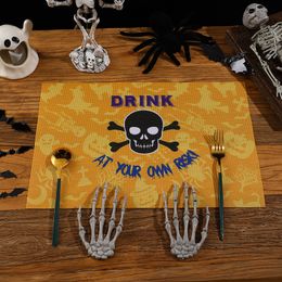 1Pc Halloween Place mexicain jour des morts napperons en lin accessoires imprimer réutilisable Table de cuisine Supples tapis décorations de vacances 326 326