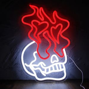 1pc Halloween schedel hoofd neonreclame voor wanddecoratie, Halloween interieur LED-borden skelet neonreclame, schedel vuur neonlichten, voor man grot club slaapkamer