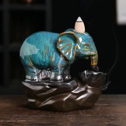1pc artisanat d'artisanat bleu éléphant de rétro-flux encens brûlant encens encens incender Home Ornement - sans encens