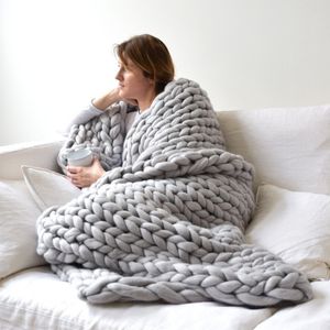 1pc couverture tricotée épaisse à la main fil épais laine mérinos couverture tricotée volumineuse chaud hiver canapé-lit décor à la maison jette des couvertures