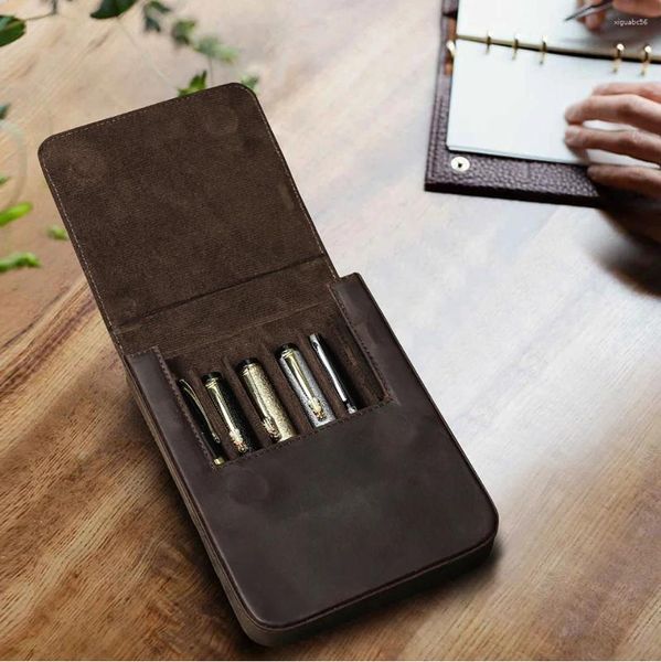 Étui à stylos fait à la main, 1 pièce, porte-crayon en cuir véritable, boîte rétro organisateur école bureau hommes femmes