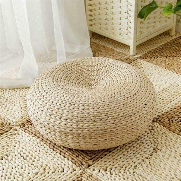 Pouf fait à la main en paille naturelle, coussin Tatami tissé avec crochets, chaises à thé, tapis de Yoga rond, accessoires de balcon pour la maison, 1 pièce, 220309