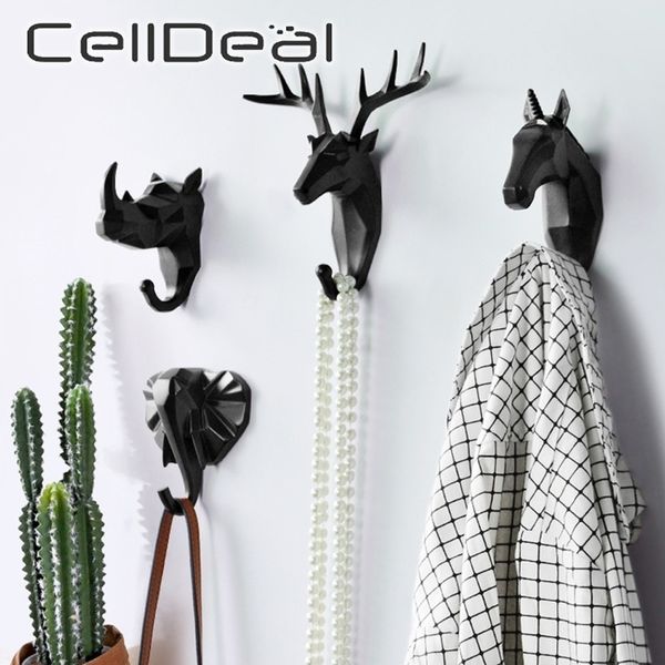 1 pieza gancho colgante cabeza de Animal ciervo decorativo elefante unicornio rinoceronte colgador llaves ropa sombrero pared decoración estante 220311