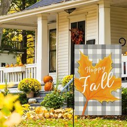 1pc, Happy Fall Garden Flag Maple Leaf 12''x18'' Double Sided Plaid Harvest Decor, Thanksgivig Party Autumn Yard Outside Decoration