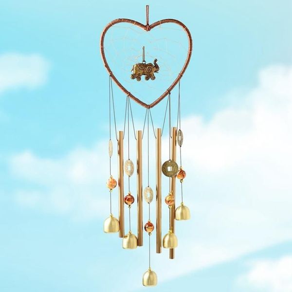 Attrape-rêves en forme d'éléphant en forme de cœur, carillon à vent en métal, pendentif cloche, décoration de jardin de maison, ornements suspendus, artisanat 285I, 1 pièce